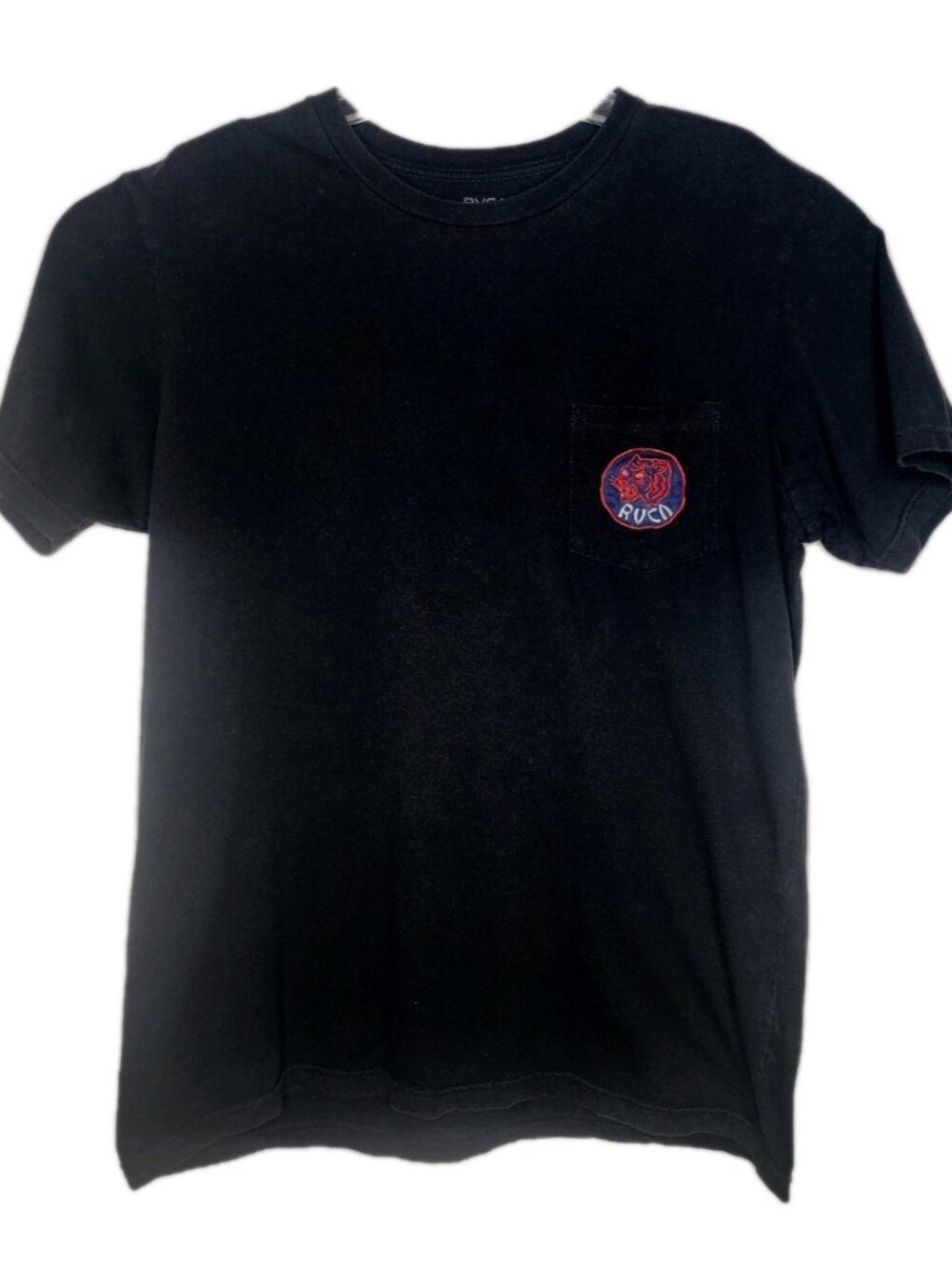 RVCA Men's Black Pocket Patch Panther Short Sleeve T-Shirt  Large